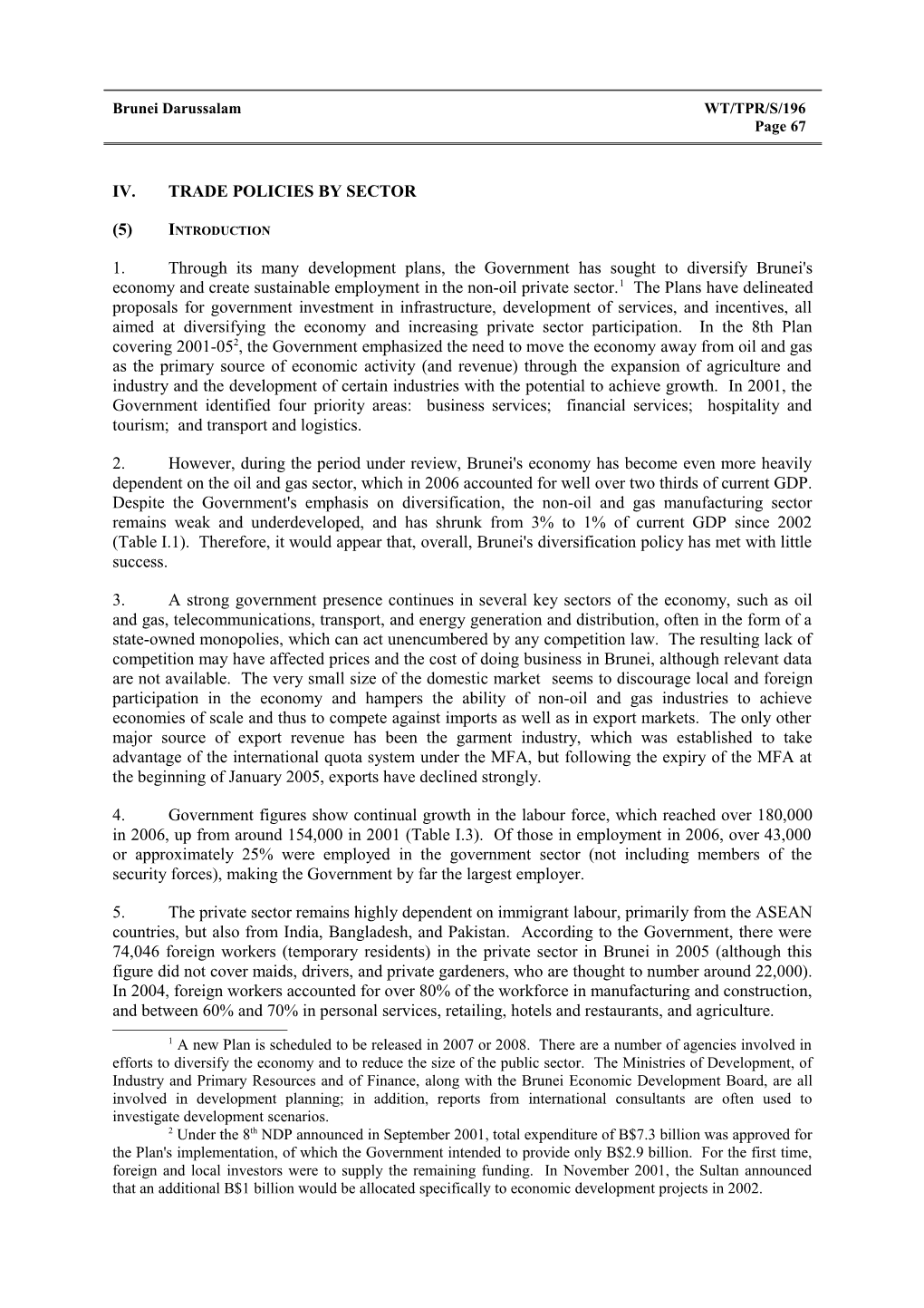 IV. Trade Policies by Sector s3