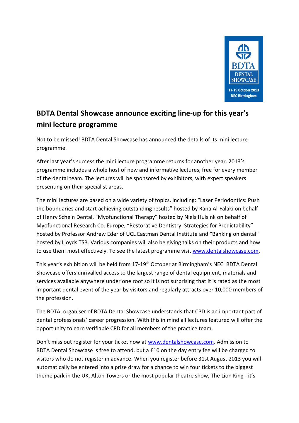 BDTA Dental Showcase Announce Exciting Line-Up for This Year S Mini Lecture Programme