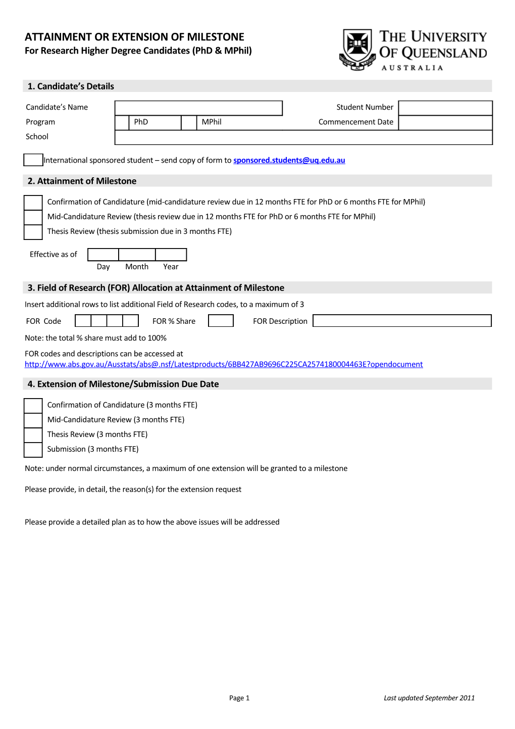 Application for Admission to Candidature