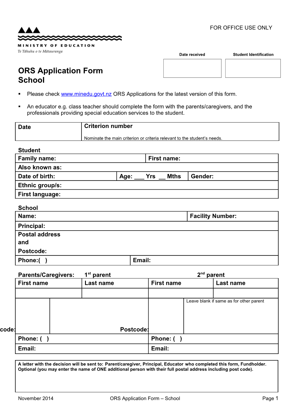 ORS Application Form School July 2011