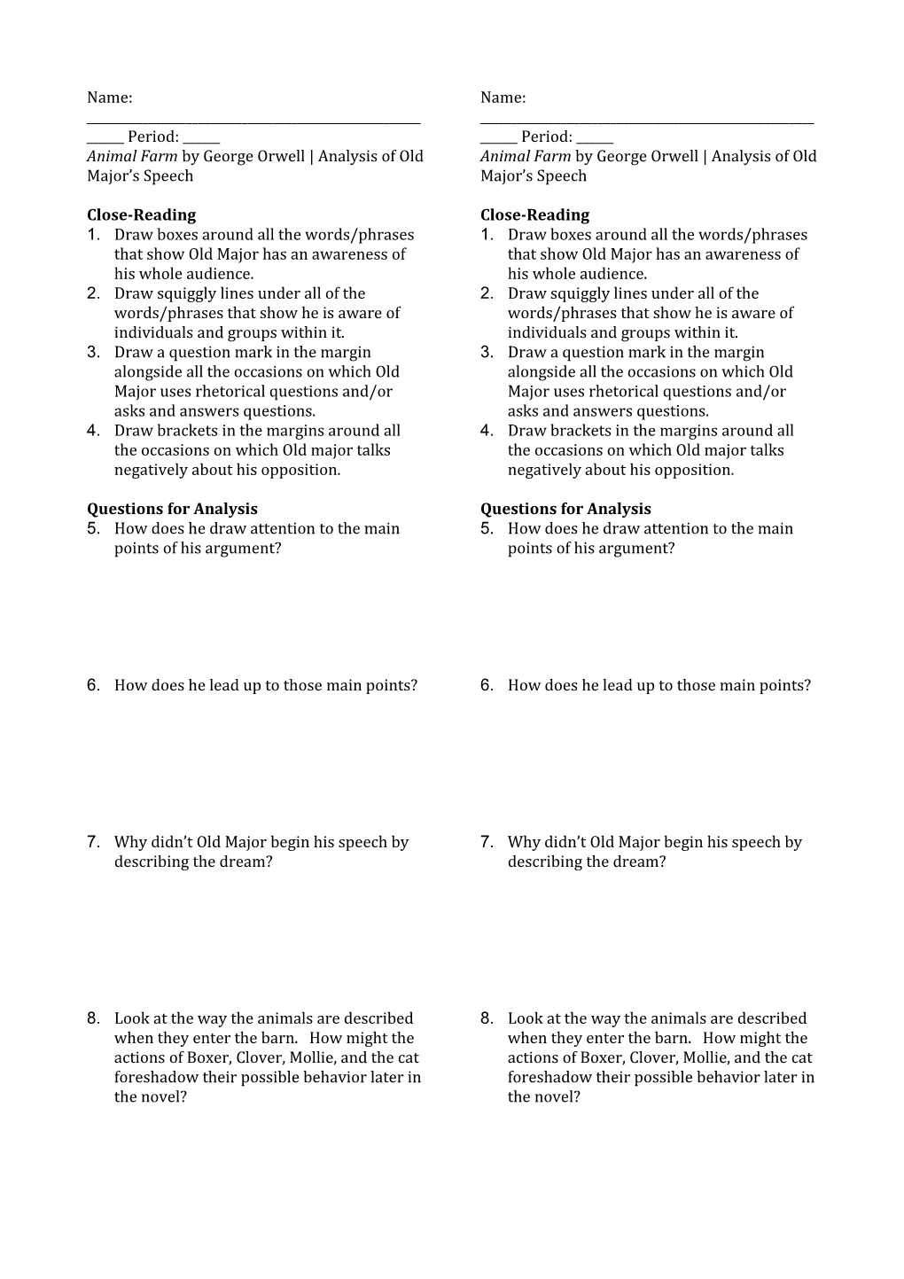 Animal Farm Language Analysis Exercise