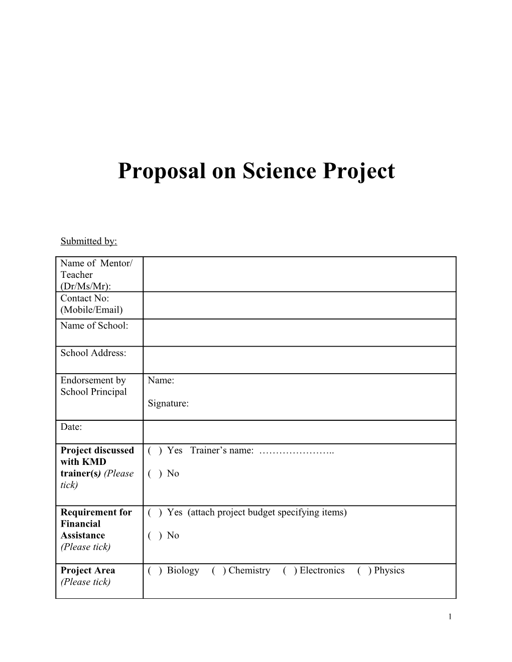 Proposal on Science Project