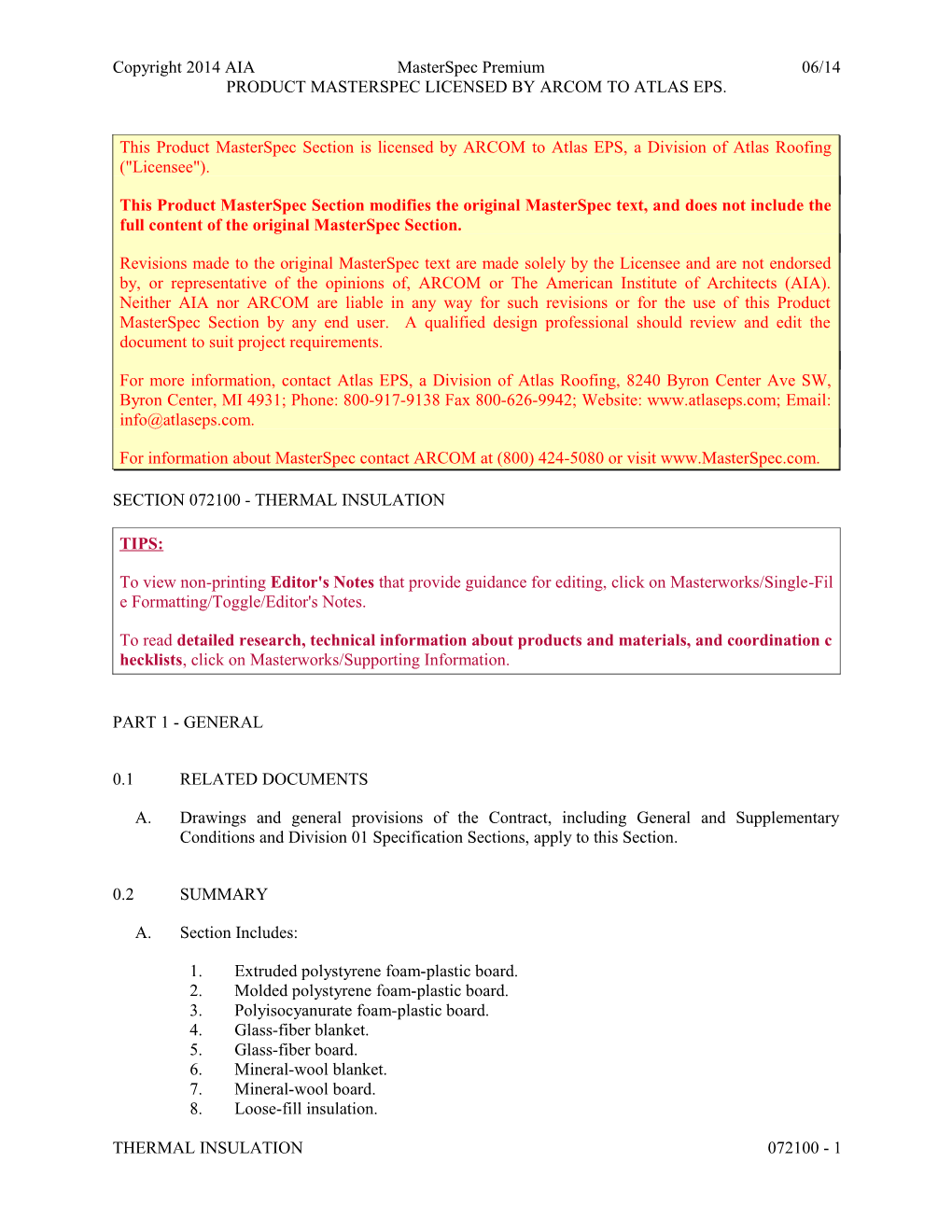 Section 072100 - Thermal Insulation