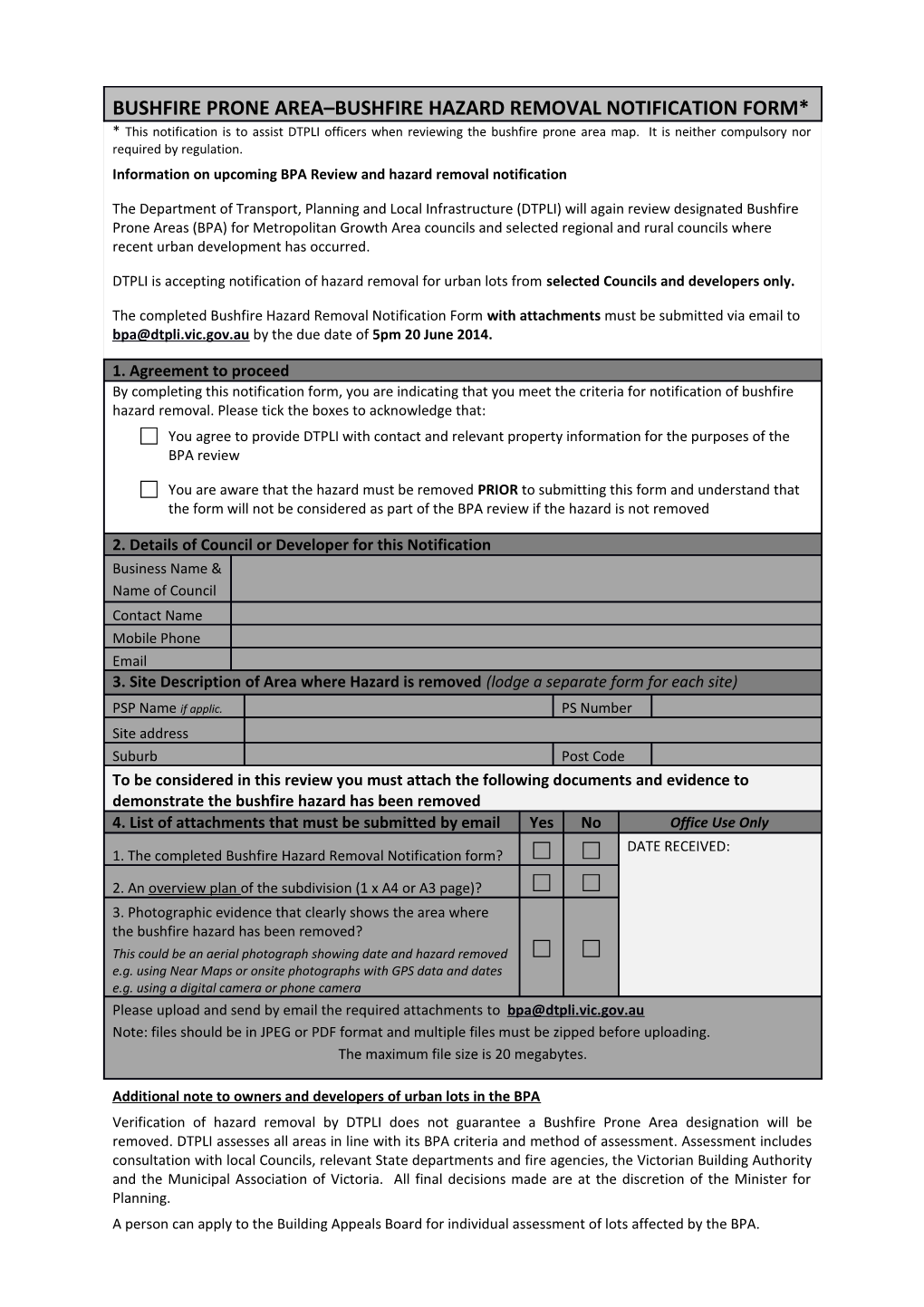 Additional Note to Owners and Developers of Urban Lots in the BPA