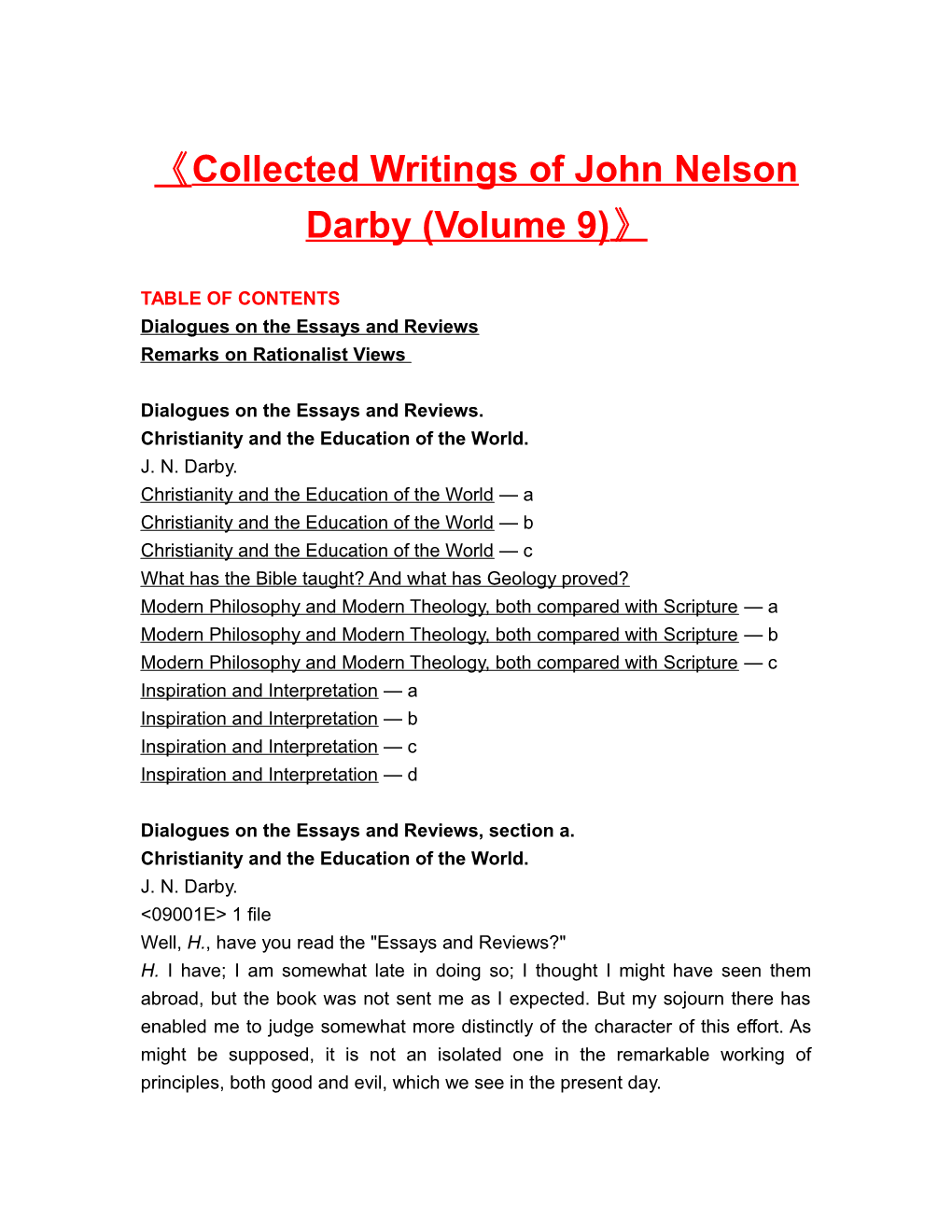 Collected Writings of John Nelson Darby (Volume 9)