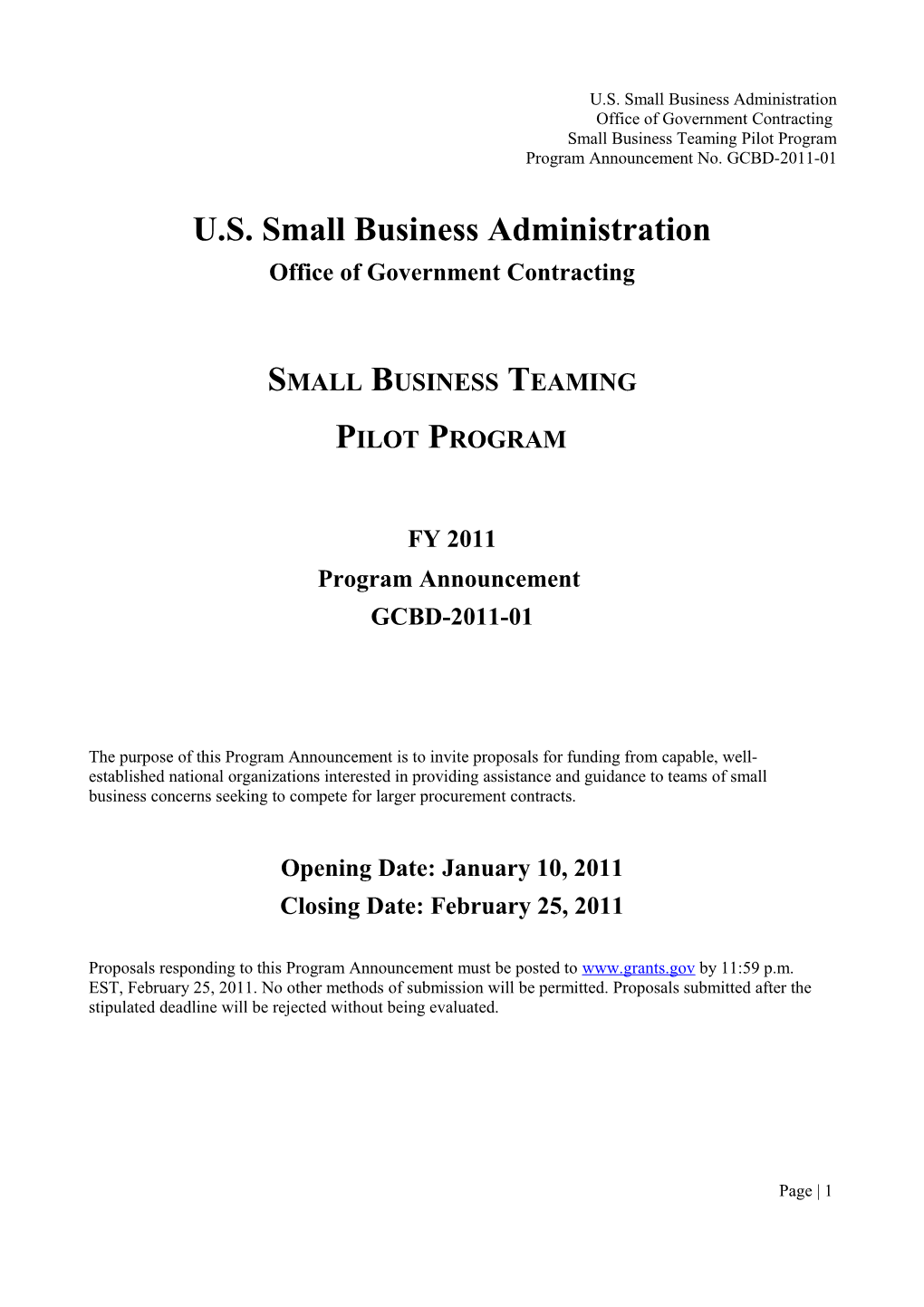 Program Announcement for the Small Business Sustainability Initiative Technology Creationprogram