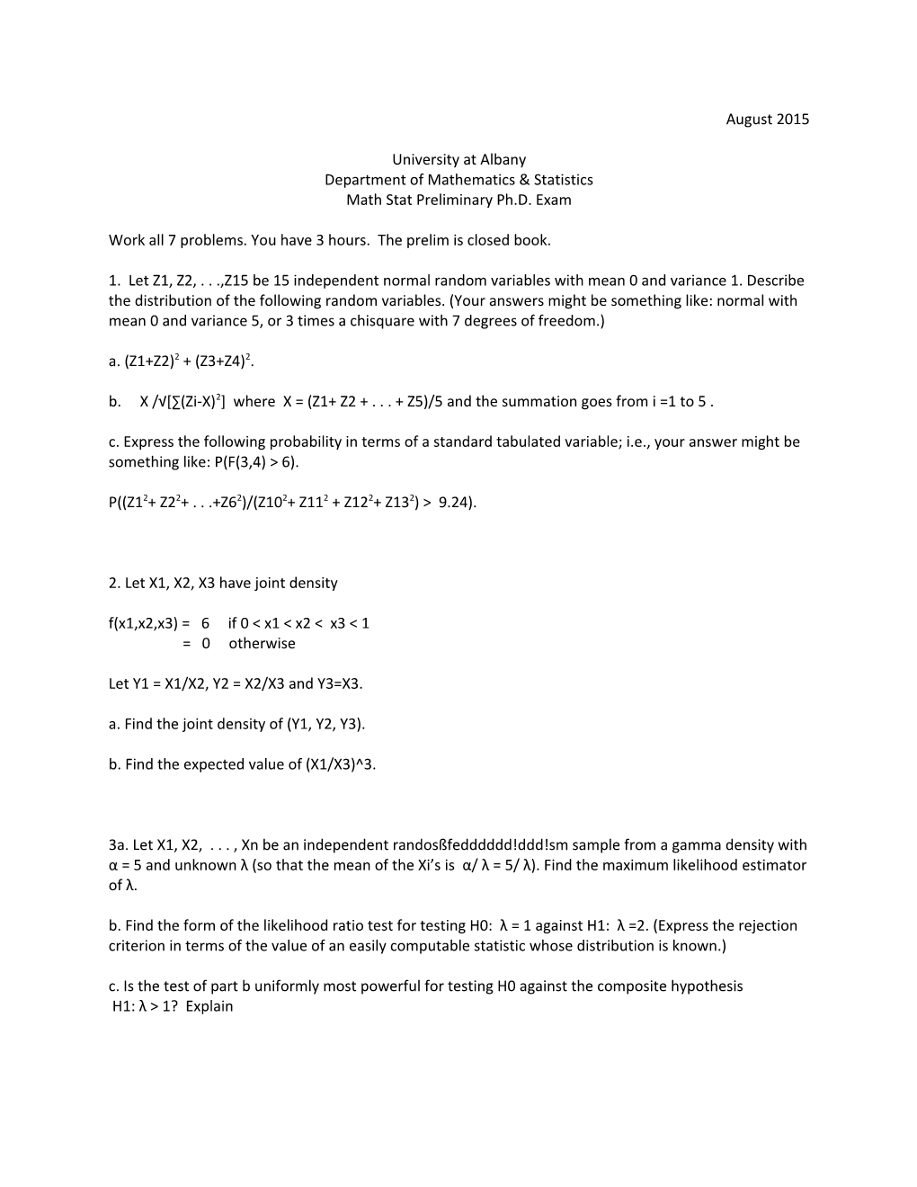 University at Albany Department of Mathematics & Statistics