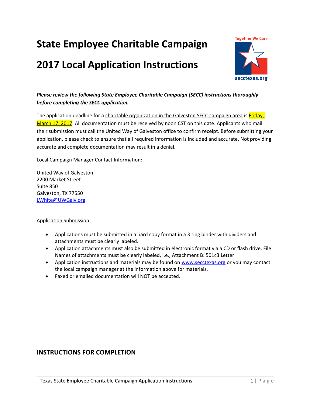 2017 Local Application Instructions