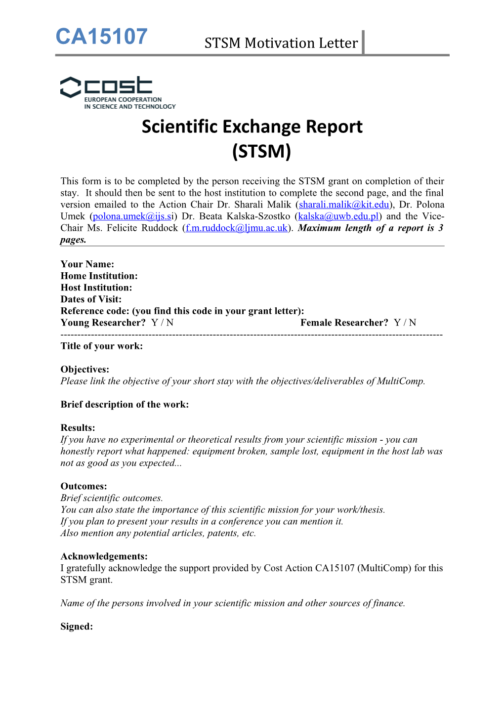 Scientific Exchange Report(STSM)