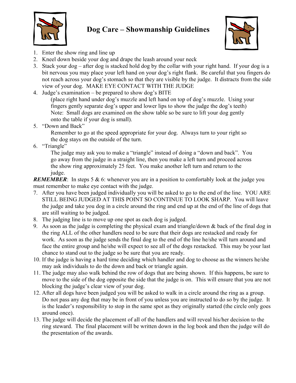 Dog Care Showmanship Guidelines