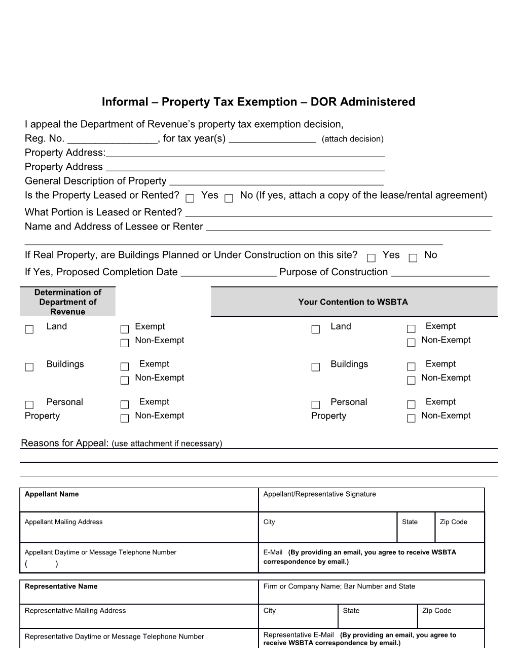 Informal Property Tax Exemption DOR Administered