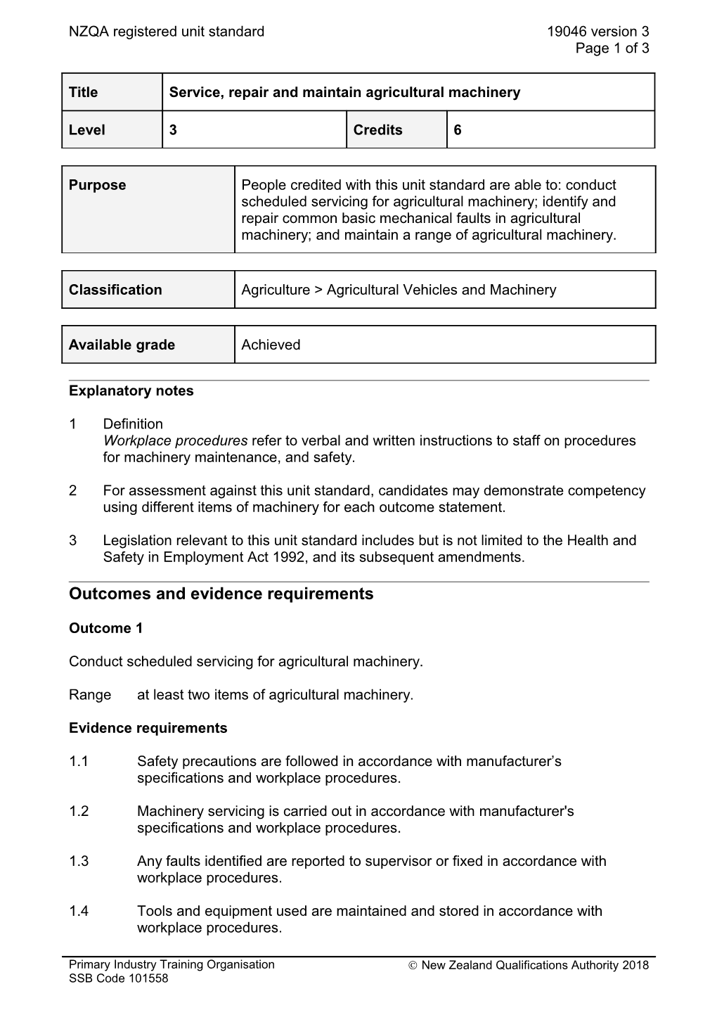 19046 Service, Repair and Maintain Agricultural Machinery