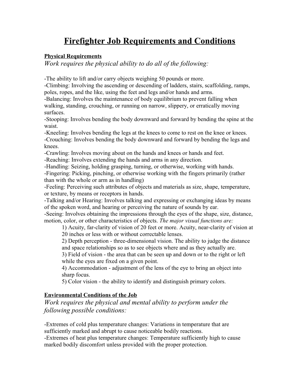 Firefighter Job Requirements and Conditions