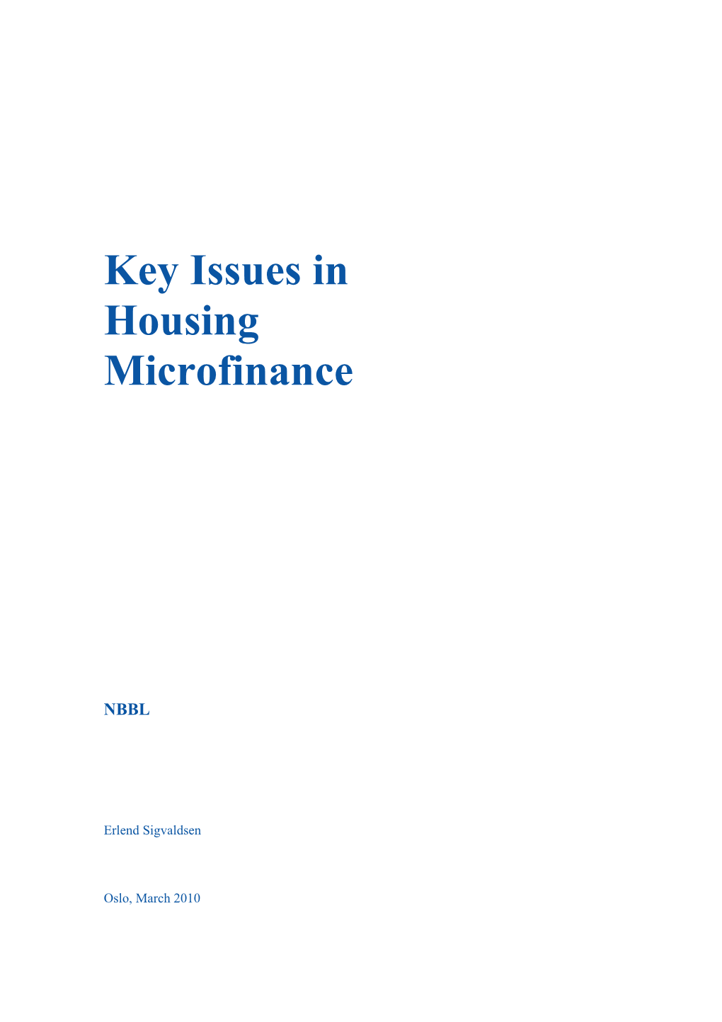 Key Issues in Housing Microfinance