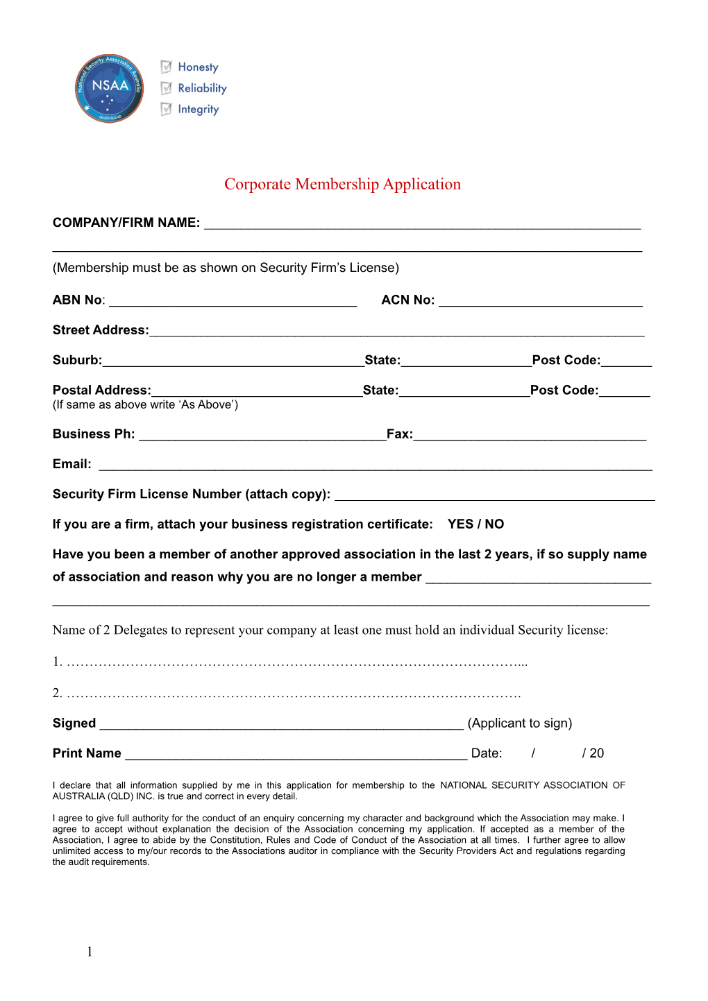 Corporate Membership Application