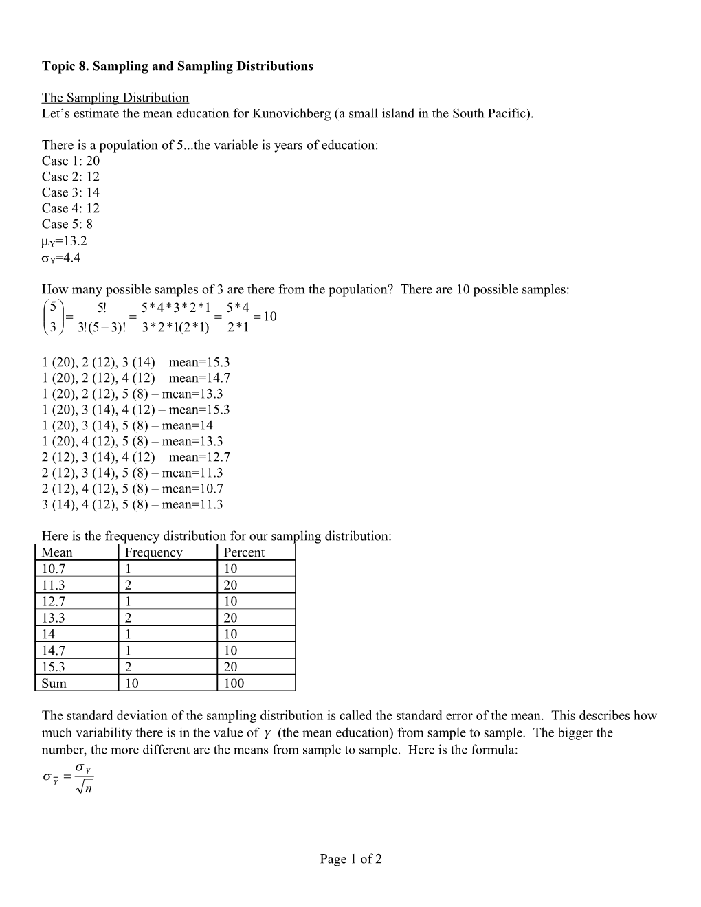 Topic 8. Sampling and Sampling Distributions