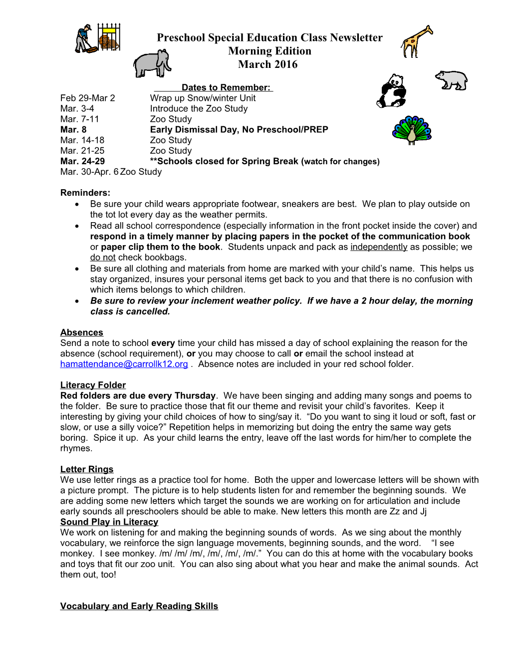 Pre-Kindergarten Newsletter