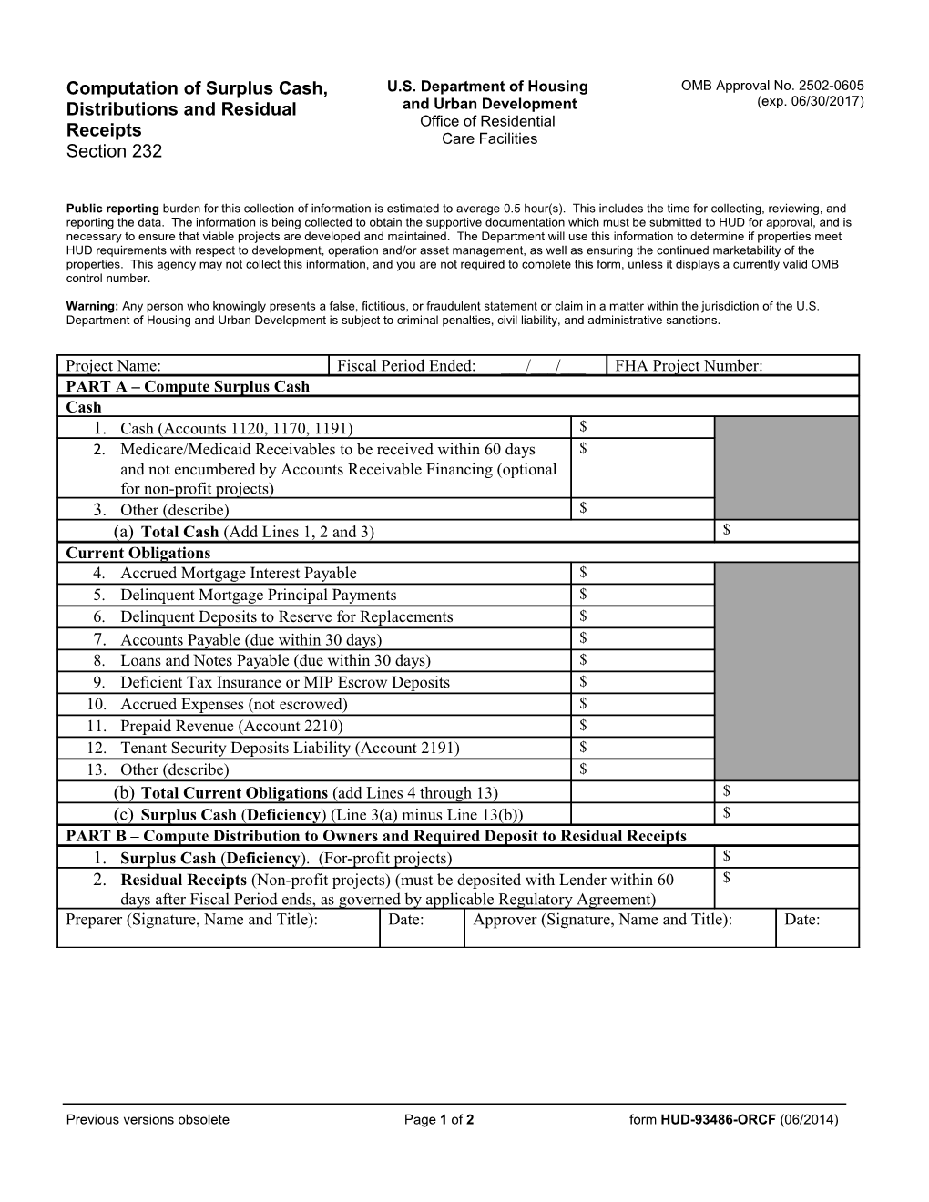 Previous Versions Obsolete Page 1 of 2 Form HUD-93486-ORCF (06/2014)