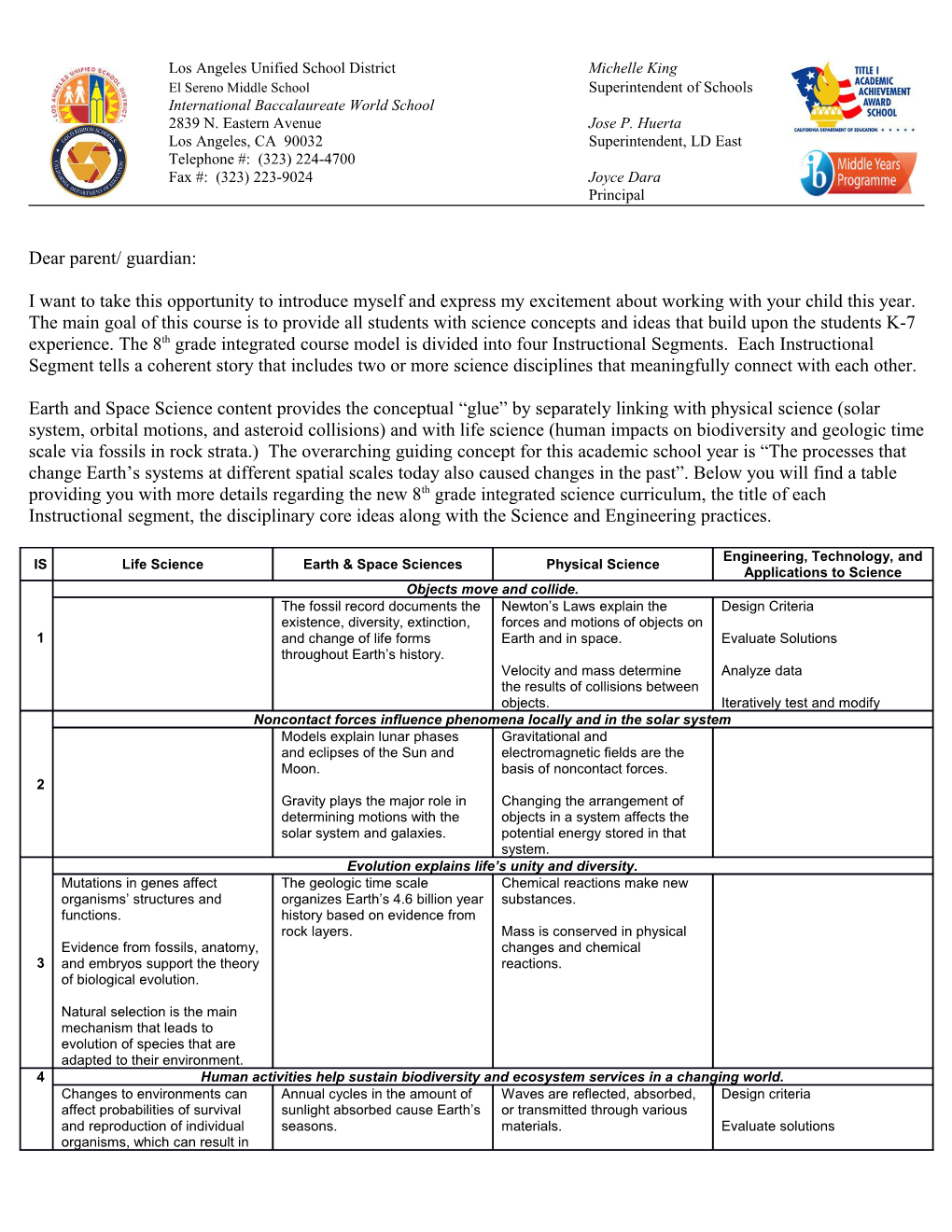 El Sereno Middle School Superintendent of Schools