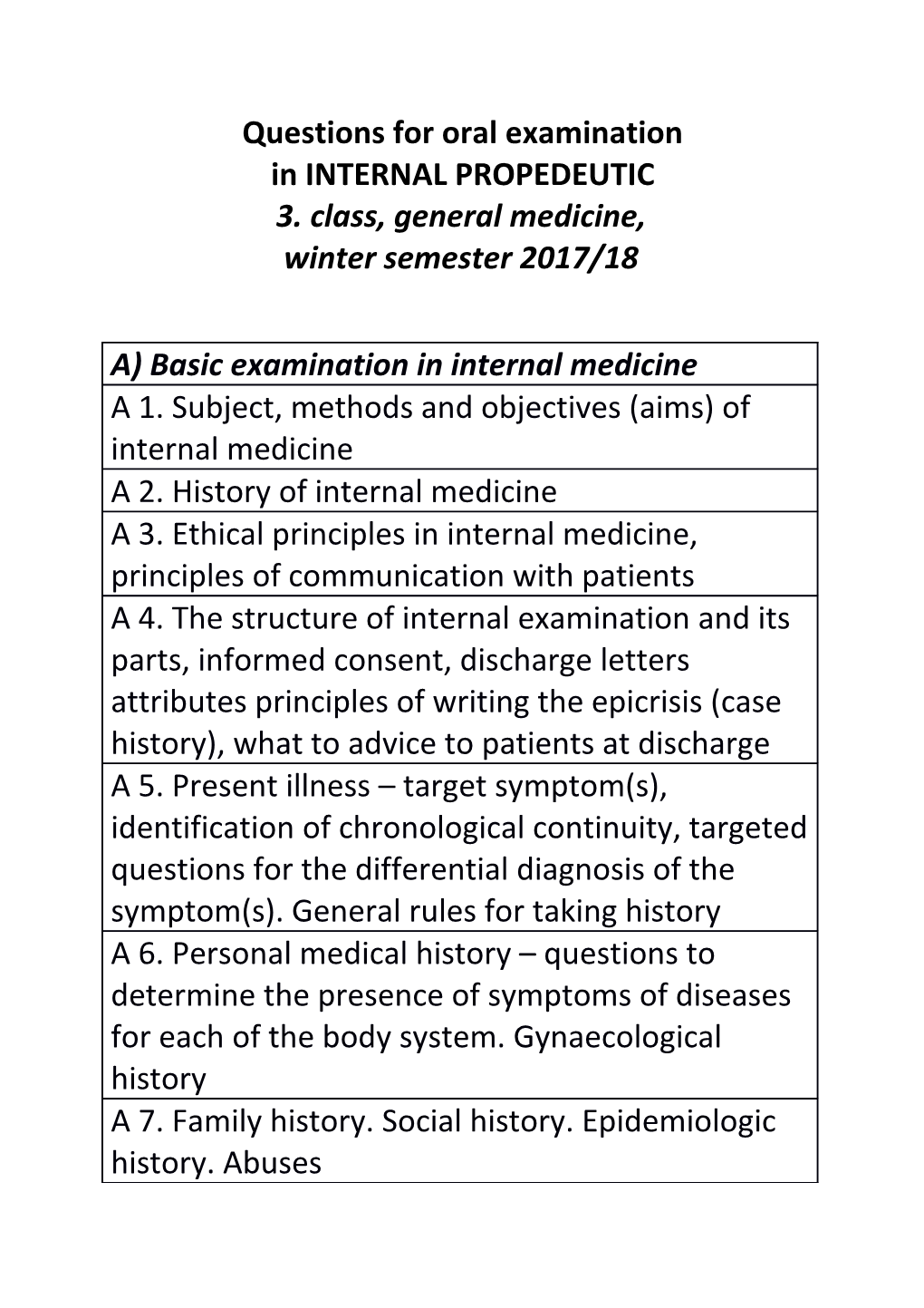 Questions for Oral Examination