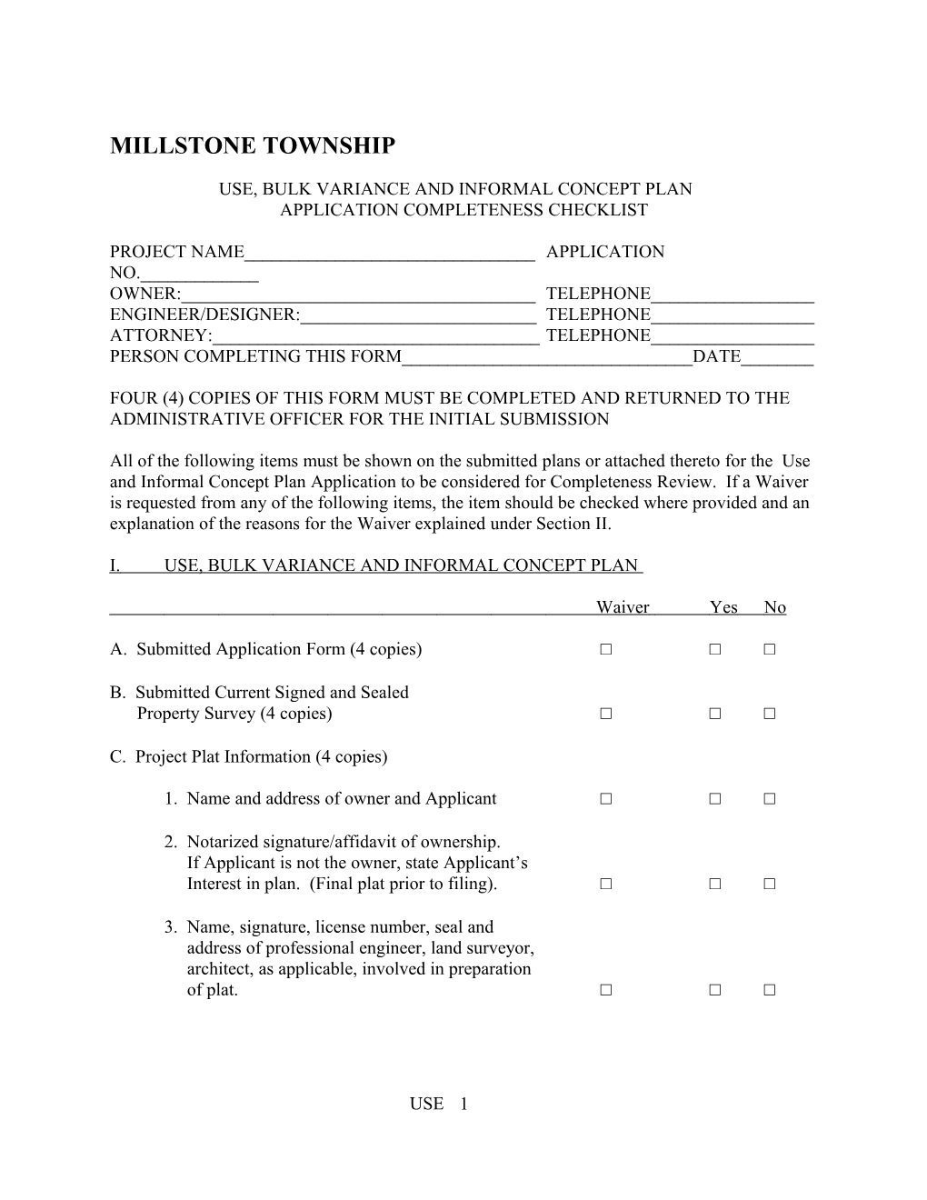 Use, Bulk Variance and Informal Concept Plan