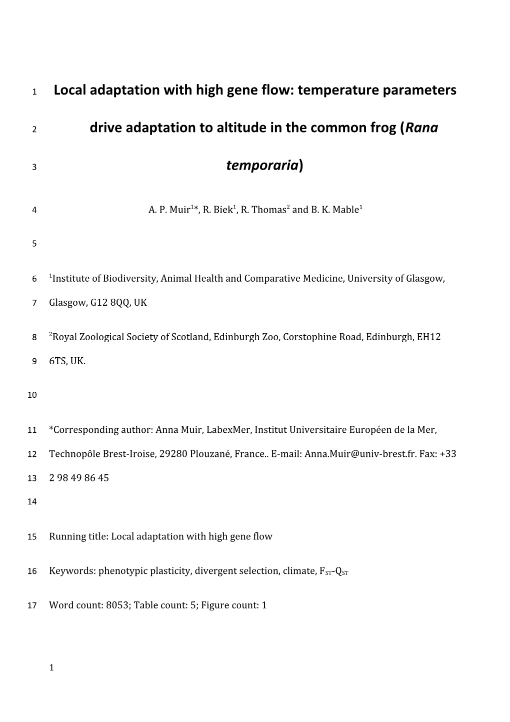 Local Adaptation with High Gene Flow: Temperature Parameters Drive Adaptation to Altitude