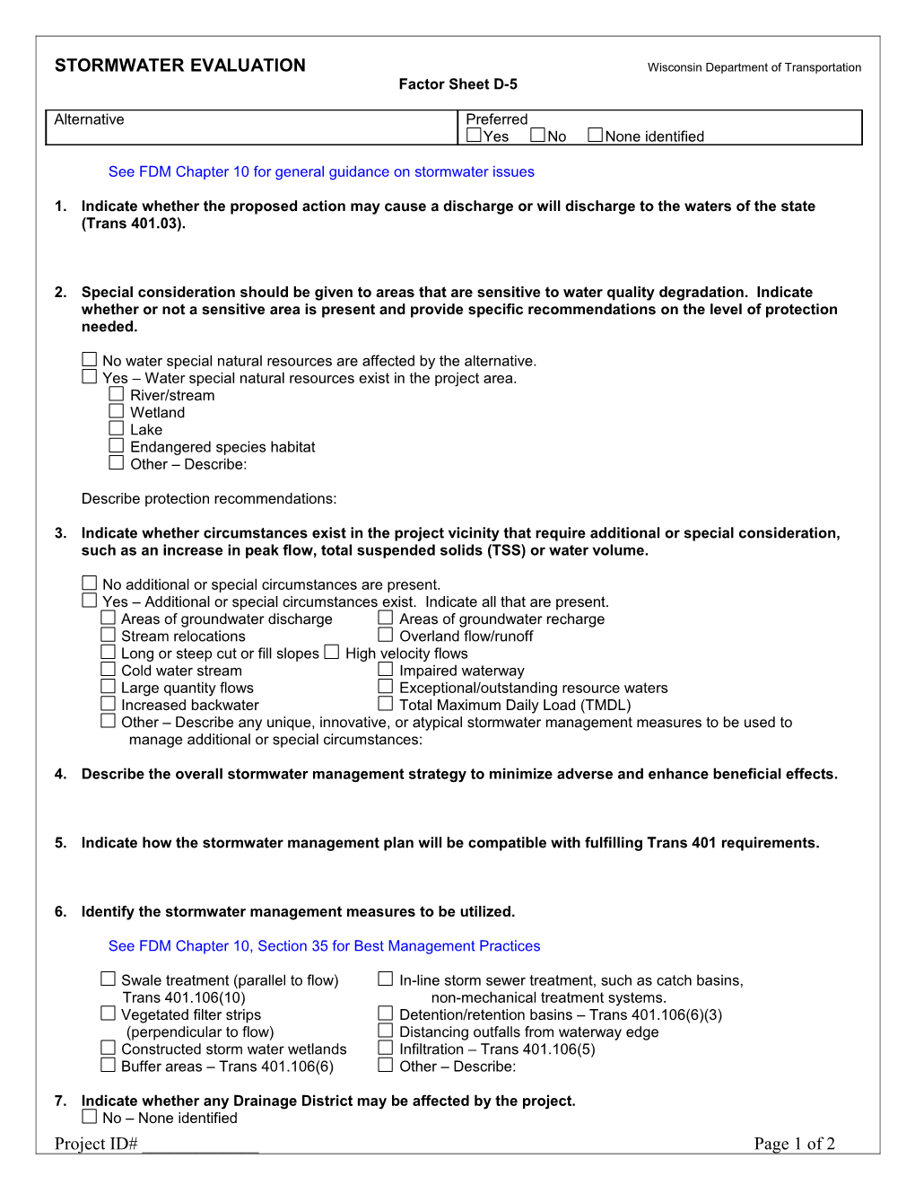 STORMWATER EVALUATION Wisconsin Department of Transportation