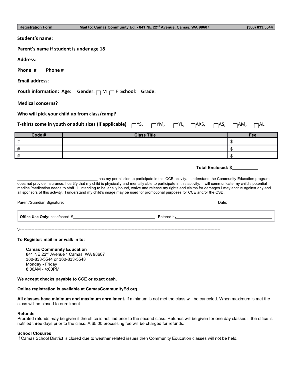 East County Community Education Registration Form