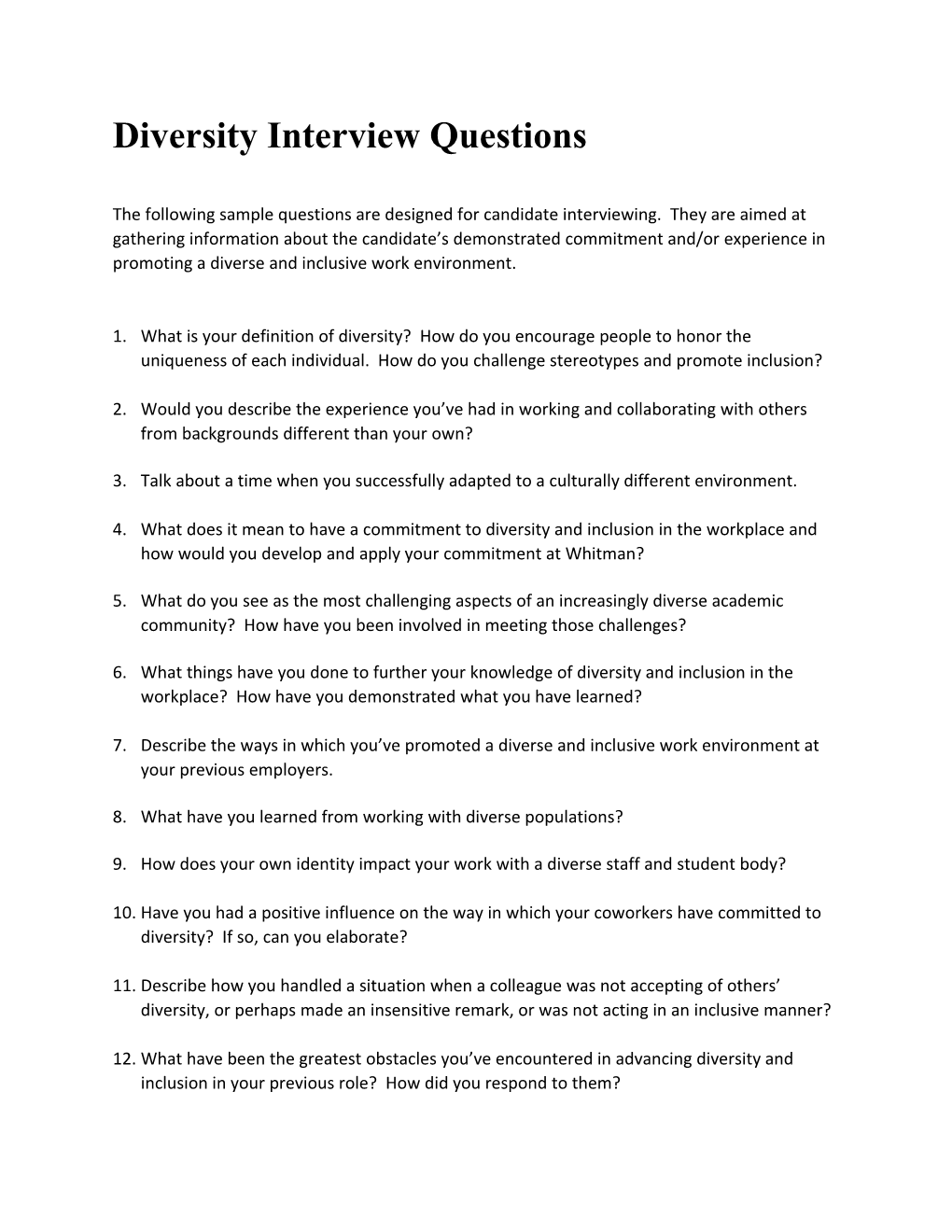 Diversity Interview Questions