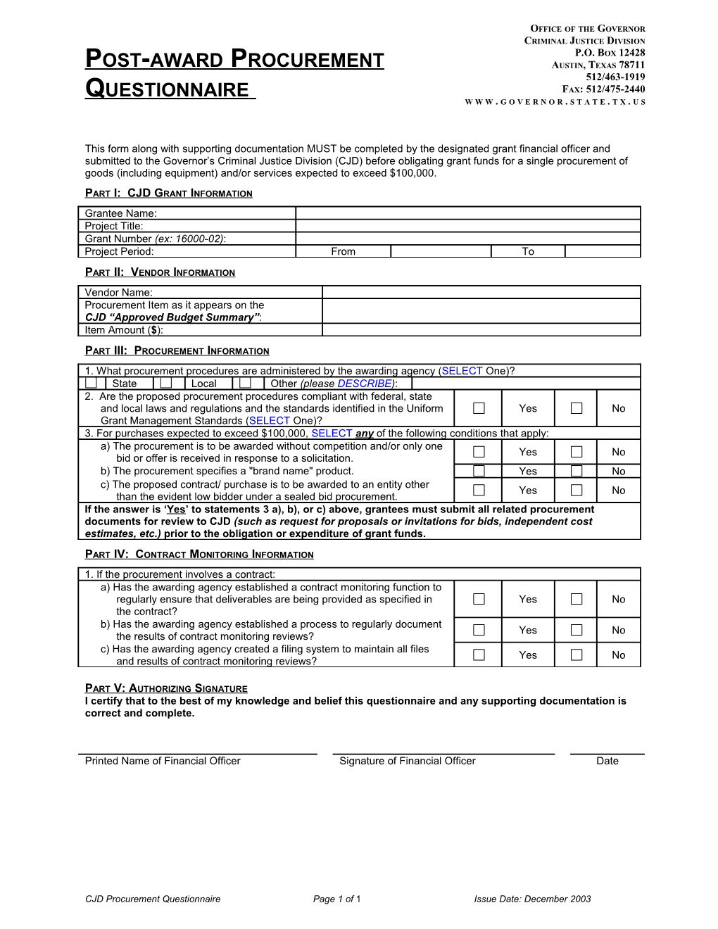 Equipment and Contract Approval Checklist