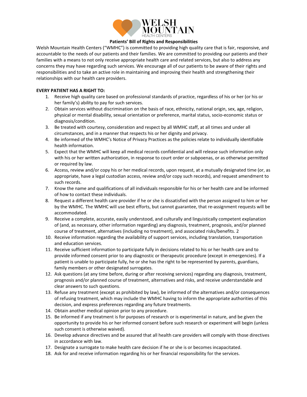 Patients Bill of Rights and Responsibilities