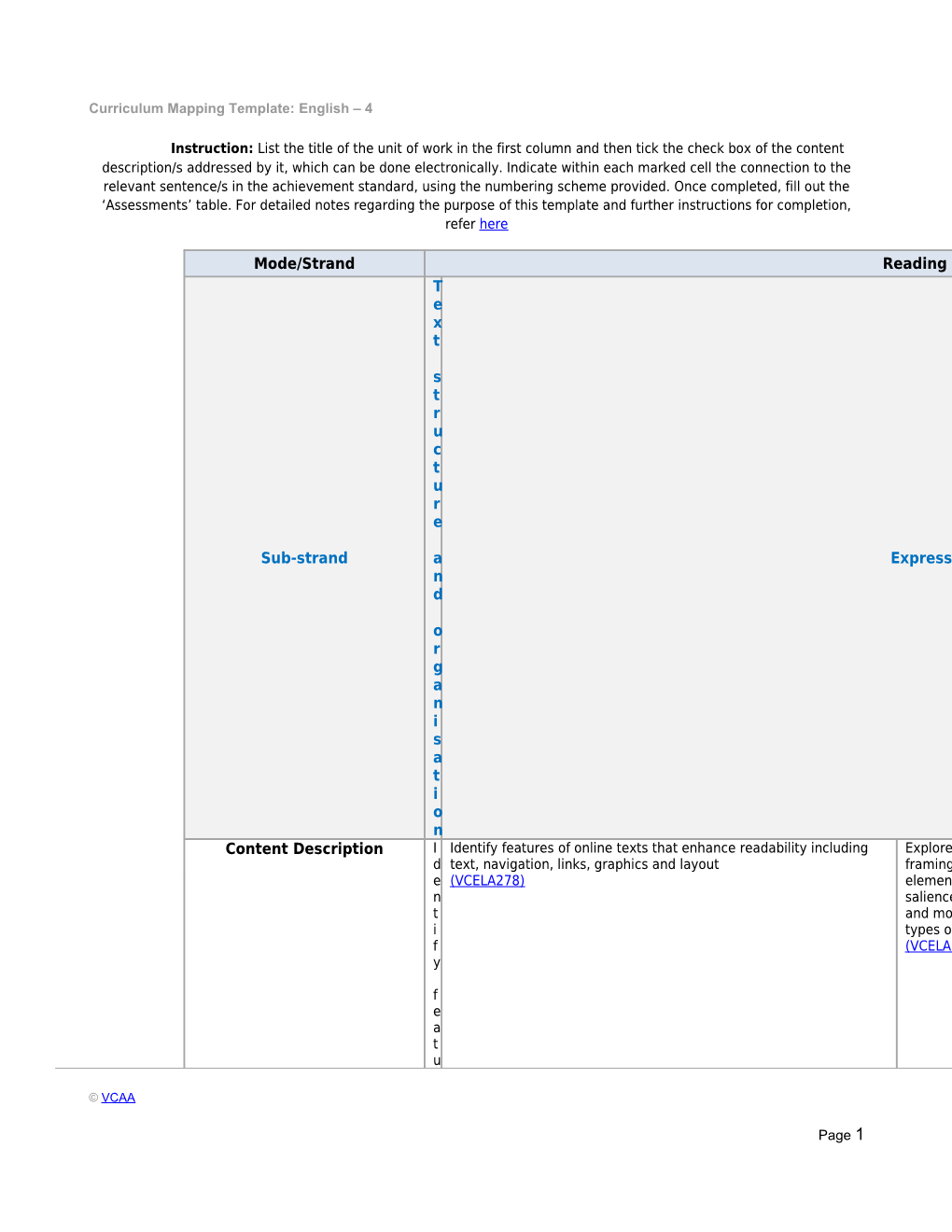 Curriculum Mapping Template: English 4