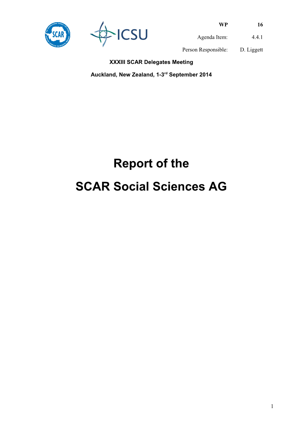 Title: Report of the SCAR Social Sciences Action Group