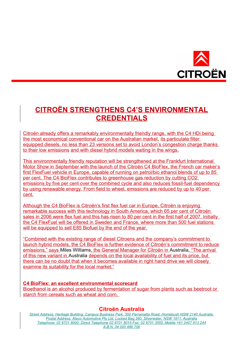 Citroën Strengthens C4 S Environmental Credentials