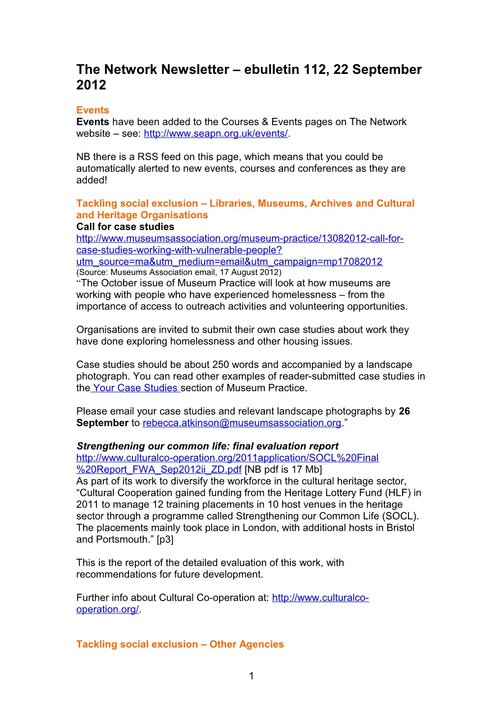 The Network Newsletter Ebulletin 1, 14 April 2008 s1