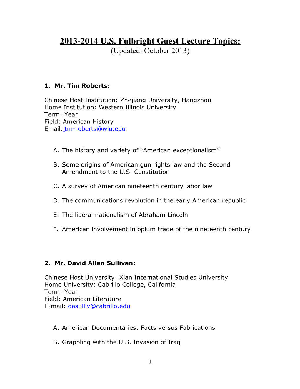 2013-2014U.S. Fulbrightguest Lecture Topics