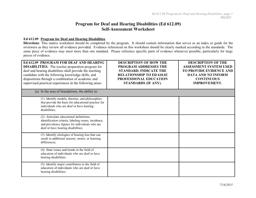 Program for Deaf and Hearing Disabilities (Ed 612.09)