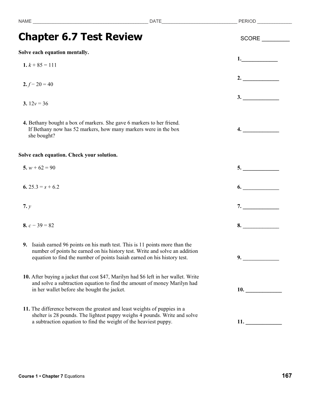 Chapter 6.7 Test Review SCORE ______