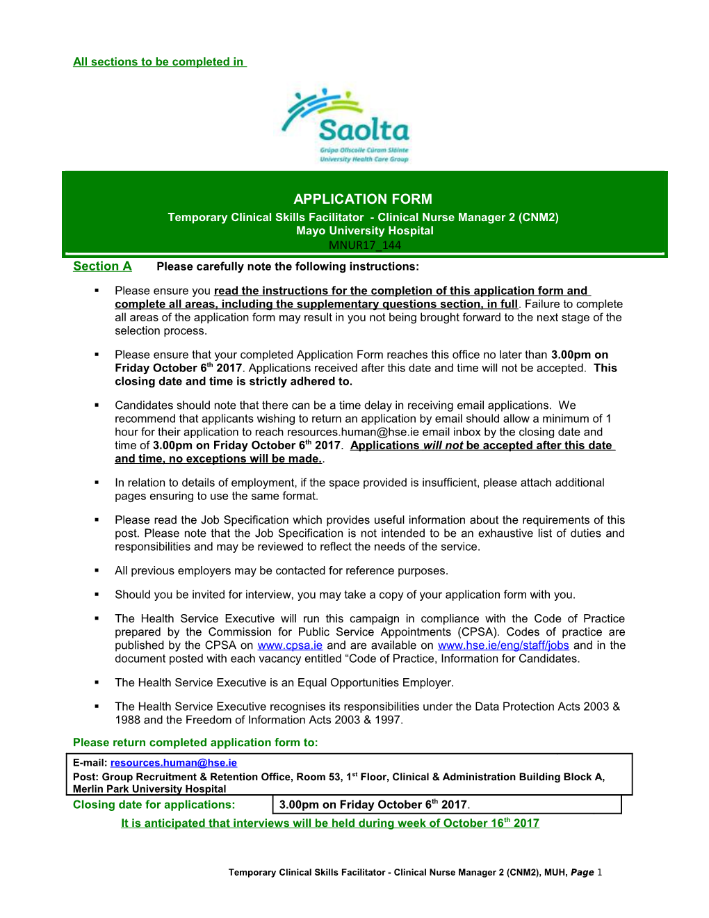 Standard Application Form Foirm Iarratais Chaighdeánach s6