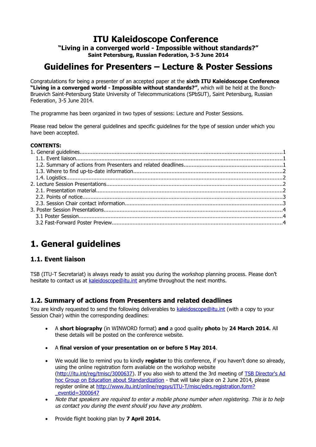 Guidelines for Presenters Lecture & Poster Sessions