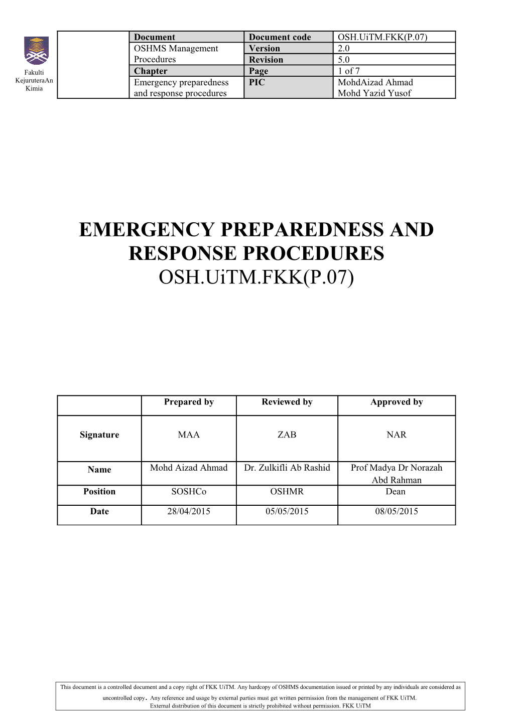 Emergency Preparedness and Response Procedures