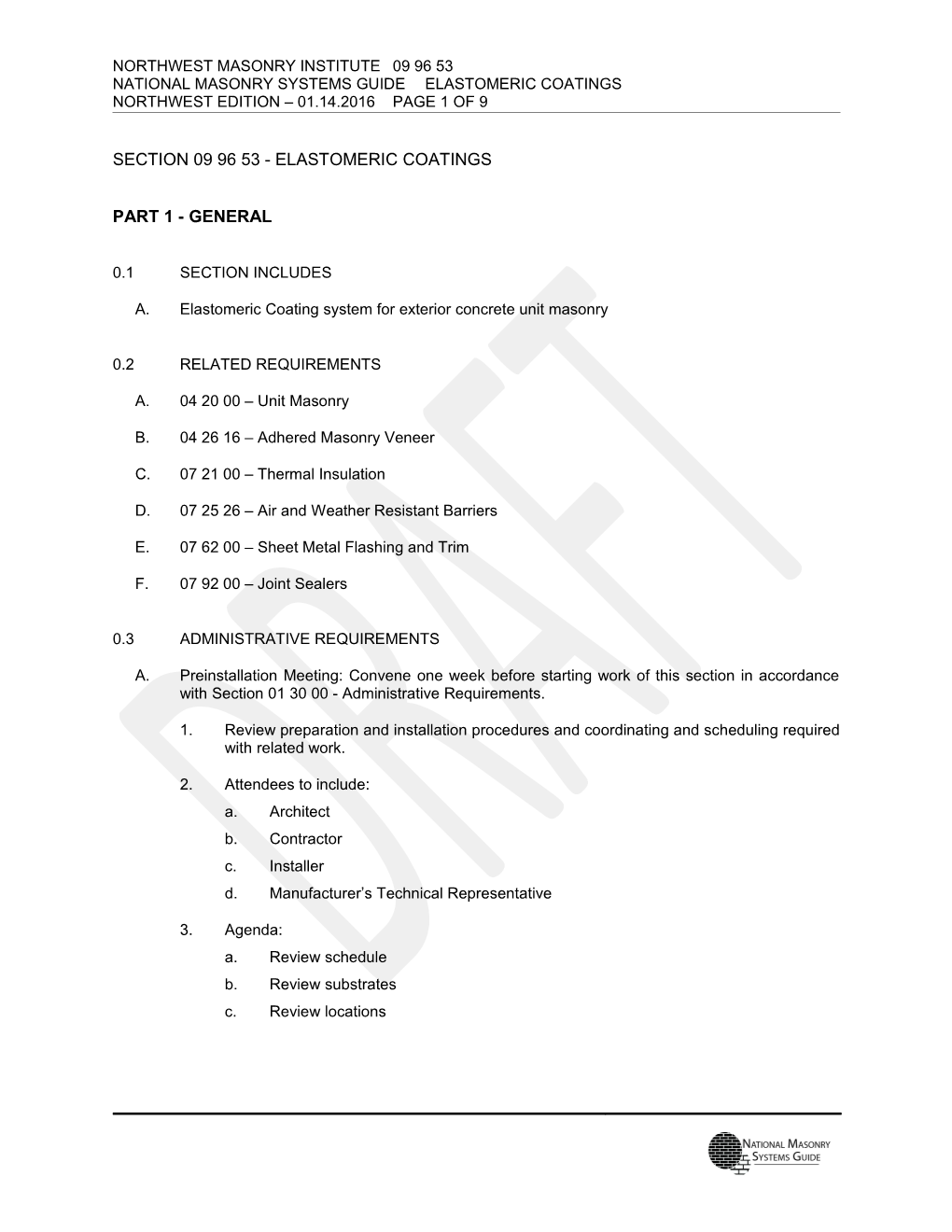 Section 09 96 53 - Elastomeric Coatings