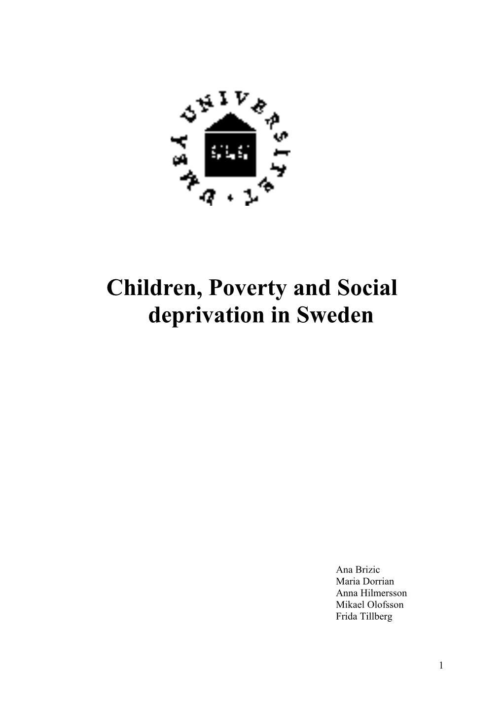 Children S Poverty in Sweden