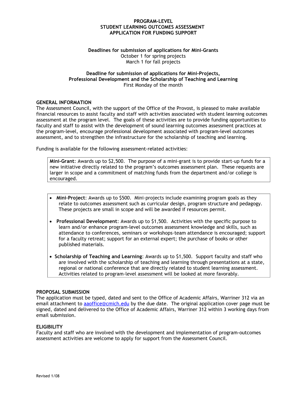 Funding Guidelines Program-Level LEARNING OUTCOMES ASSESSMENT