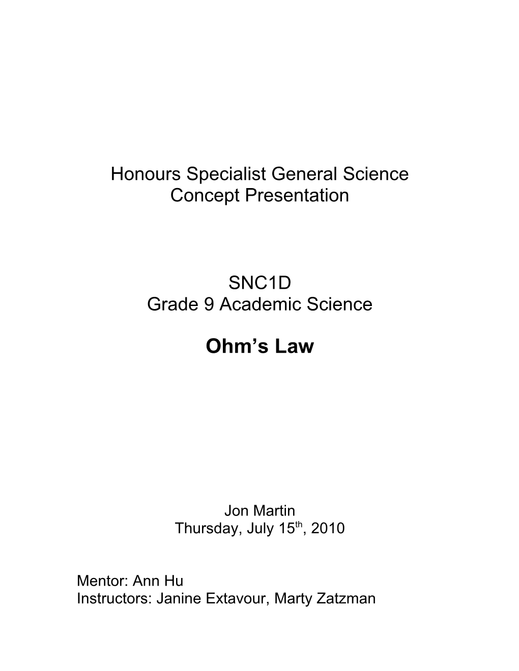 Honours Specialist General Science