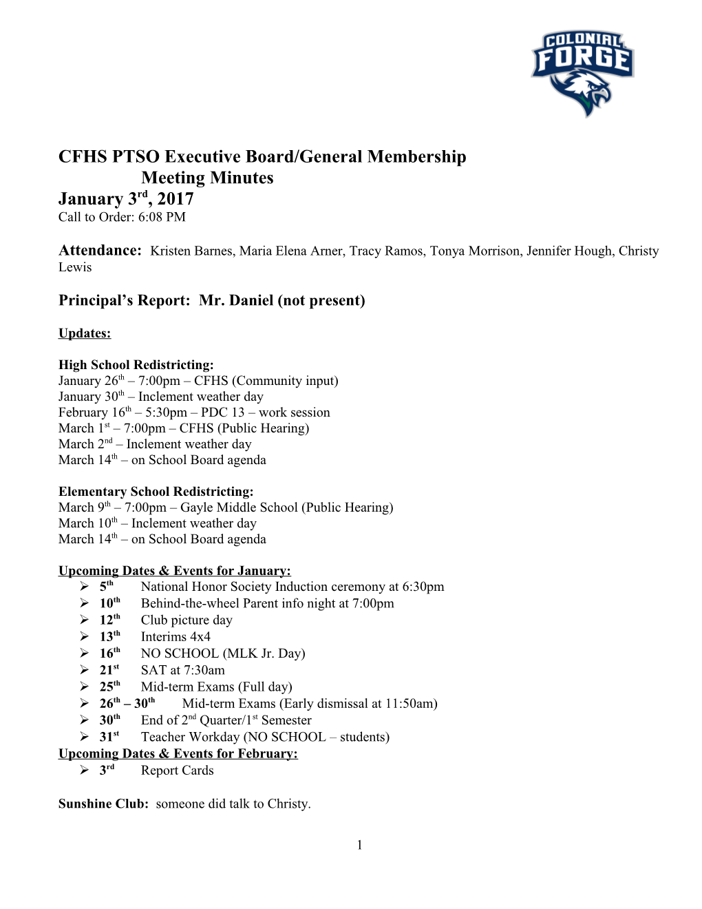 CFHS PTSO Executive Board/General Membership