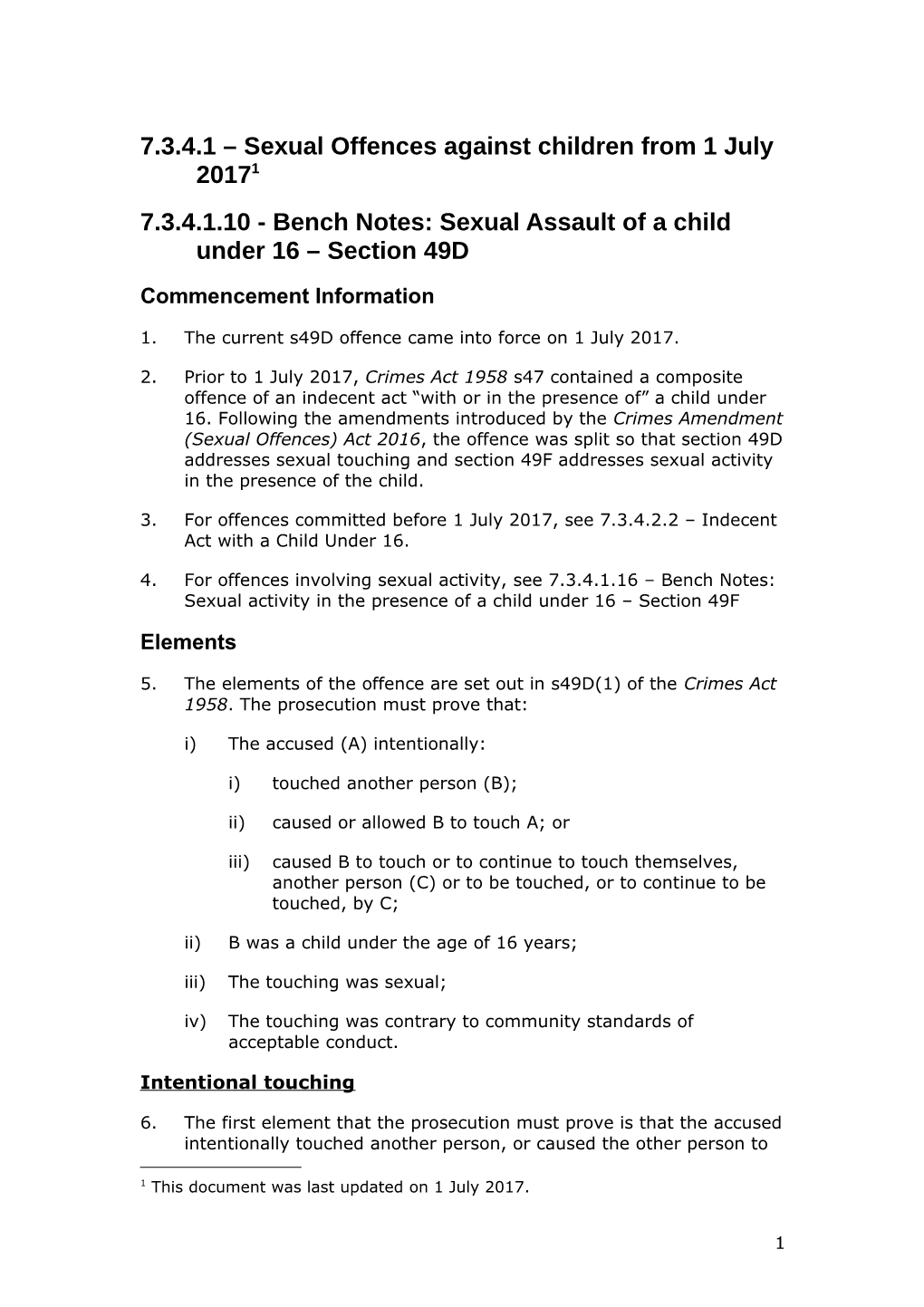 7.3.4.1.10 - Bench Notes: Sexual Assault of a Child Under 16 Section 49D