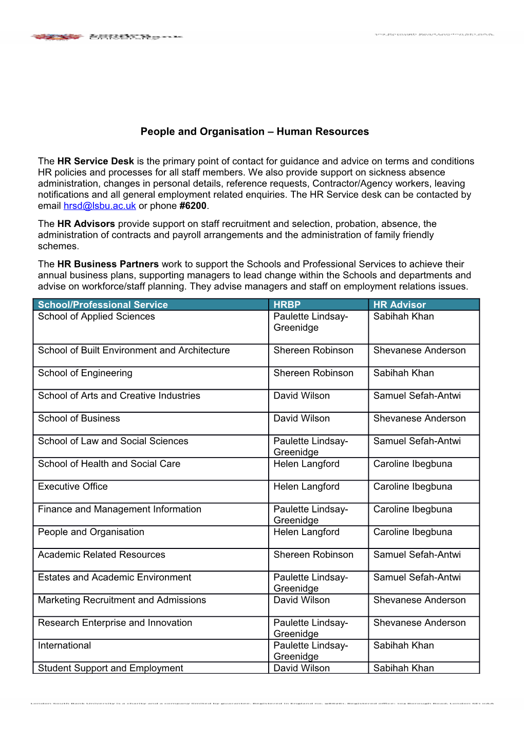 People and Organisation Human Resources