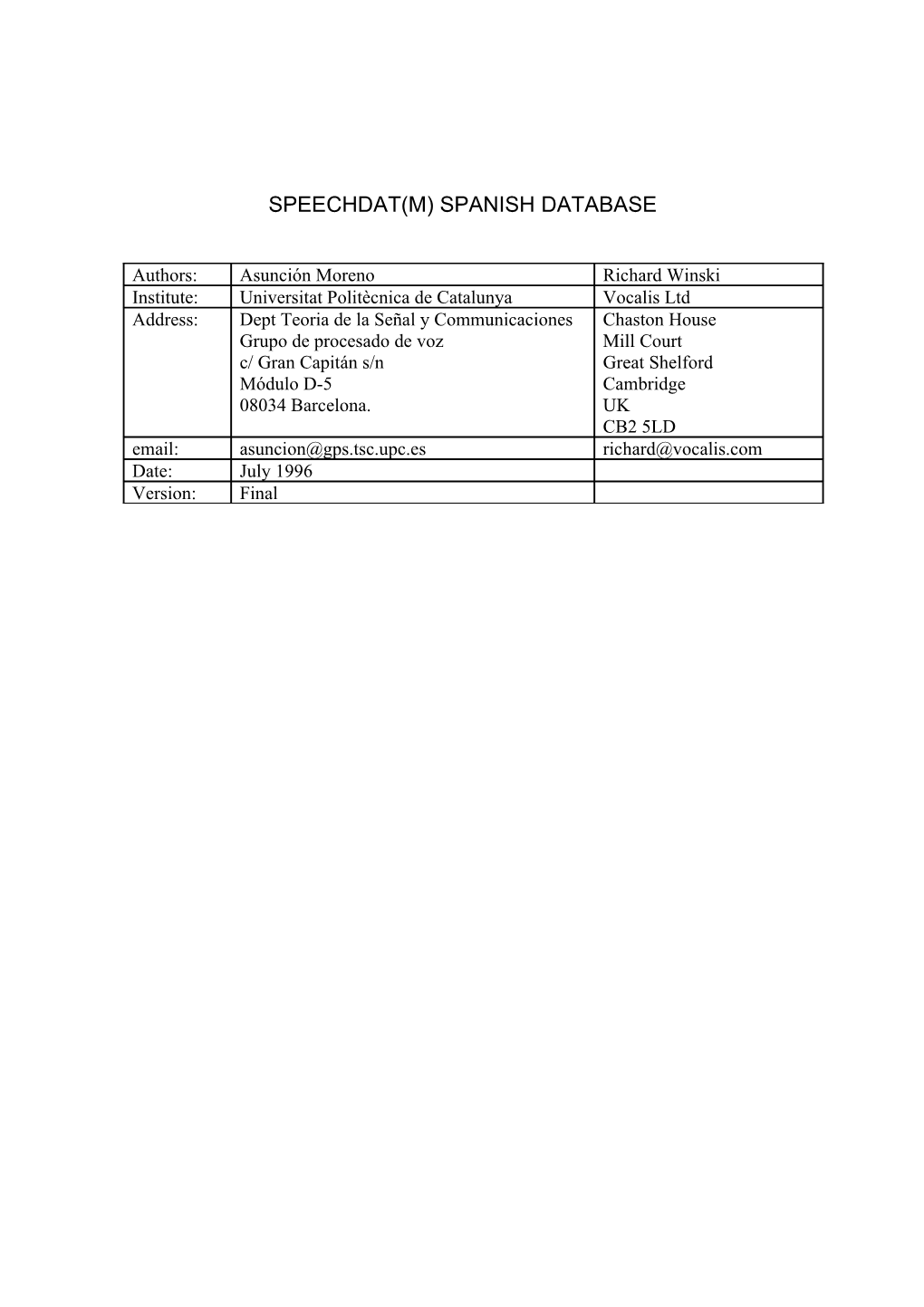 1. Speechdat Spanish Database1