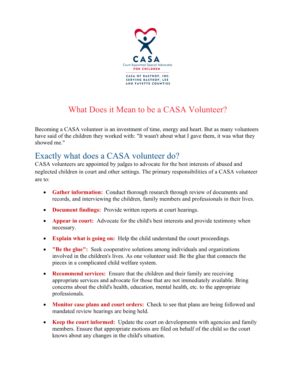 What Does It Mean to Be a CASA Volunteer?